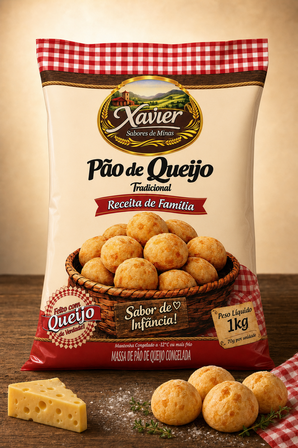 Pão de Queijo de 70g - embalagem de 1Kg